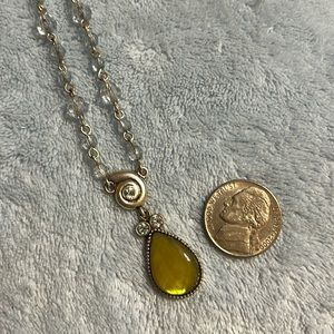 1928 Silver Tone Necklace with Sea Shell and Green Stone, with Matching Earrings